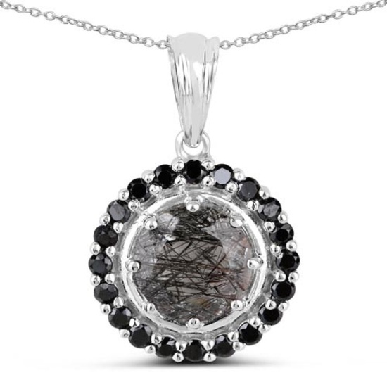 3.70 CTW Genuine Black Rutile and Black Spinel .925 Sterling Silver Pendant