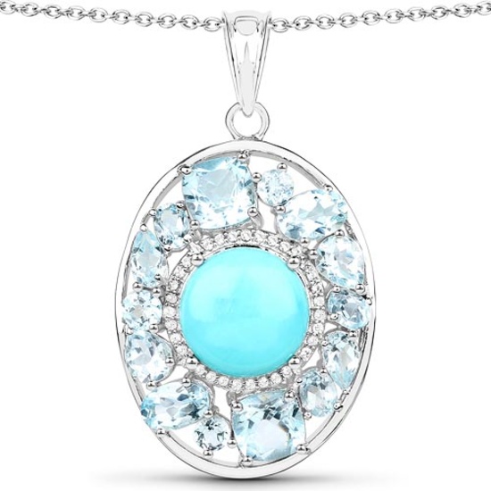 9.59 CTW Genuine Turquoise Blue Topaz and White Zircon .925 Sterling Silver Pendant