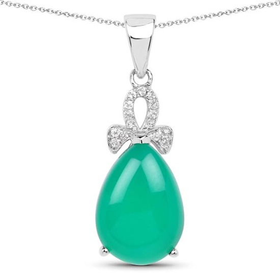 4.34 CTW Genuine Green Onyx And White Topaz .925 Sterling Silver Pendant