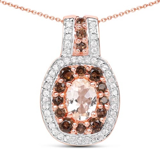 18K Rose Gold Plated 1.50 CTW Genuine Morganite Smoky Quartz and White Zircon .925 Sterling Silver P