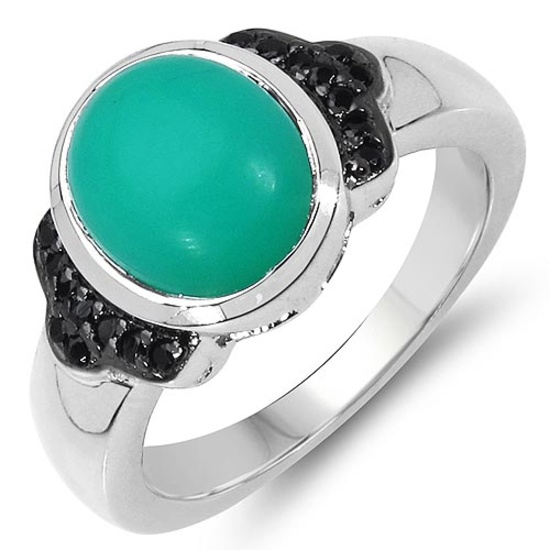 3.18 CTW Genuine Crysopharse & Black Spinel .925 Sterling Silver Ring