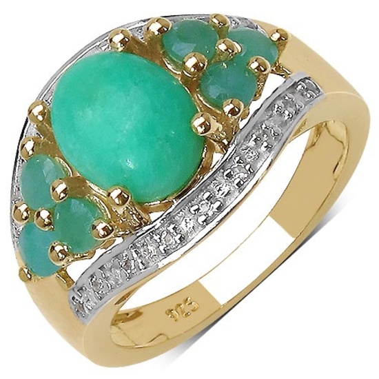 14K Yellow Gold Plated 6.87 CTW Genuine Crysopharse Emerald & White Topaz .925 Streling Silver Ring