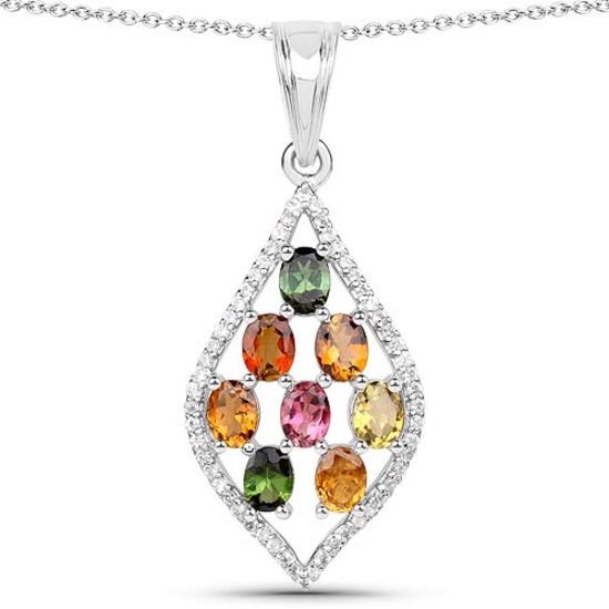 1.64 CTW Genuine Multi Tourmaline and White Zircon .925 Sterling Silver Pendant