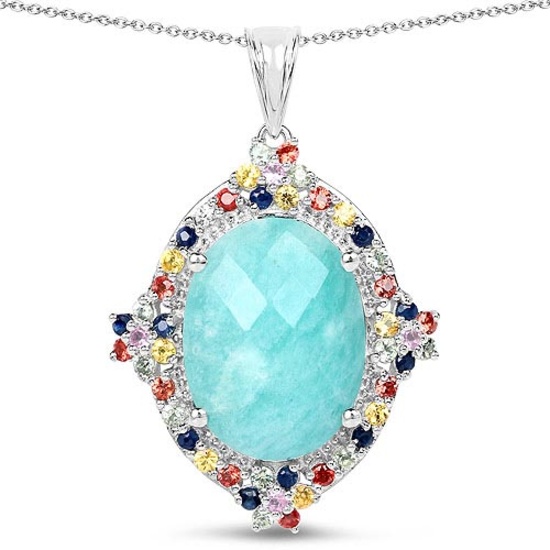 18.50 CTW Genuine Multi Stone .925 Sterling Silver Pendant