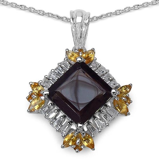 6.27 CTW Genuine Smoky Quartz Citrine & White Topaz .925 Sterling Silver Pendant