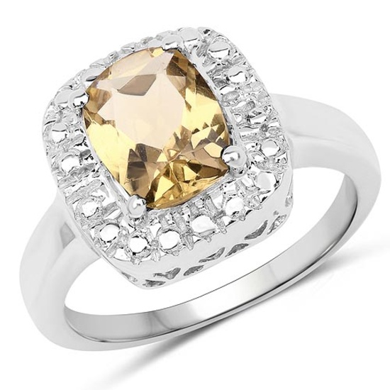 1.90 CTW Genuine Champagne Quartz .925 Sterling Silver Ring