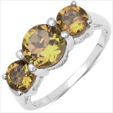 2.15 CTW Genuine Champagne Quartz .925 Sterling Silver Ring