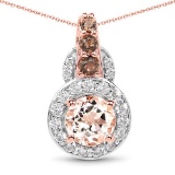 18K Rose Gold Plated 1.34 CTW Genuine Morganite Smoky Quartz and White Zircon .925 Sterling Silver P