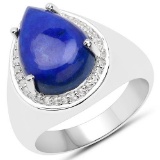 5.52 CTW Genuine Lapis and White Zircon .925 Sterling Silver Ring