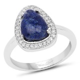 2.03 CTW Genuine Lapis And White Topaz .925 Sterling Silver Ring