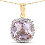 14K Yellow Gold Plated 13.68 CTW Genuine Pink Amethyst and White Topaz .925 Sterling Silver Pendant