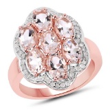3.06 CTW Genuine Morganite and White Diamond .925 Sterling Silver Ring