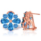 4.85 CTW 14K Solid Rose Gold Flower Blue Topaz Clip Earrings