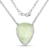 10.77 CTW Genuine Prehnite And White Topaz .925 Sterling Silver Pendant