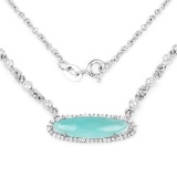 2.76 CTW Genuine Amazonite And White Topaz .925 Sterling Silver Pendant