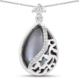 8.83 CTW Genuine Grey Moonstone And White Topaz .925 Sterling Silver Pendant