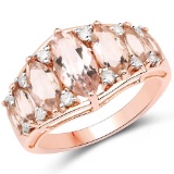 3.07 CTW Genuine Morganite and White Diamond 18K Rose Gold Ring