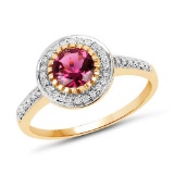 1.29 CTW Genuine Pink Tourmaline & White Diamond 10K Yellow Gold Ring