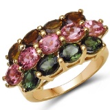 14K Yellow Gold Plated 4.58 CTW Genuine Multi Tourmaline .925 Sterling Silver Ring