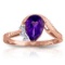1.52 Carat 14K Solid Rose Gold Ring Diamond Purple Amethyst