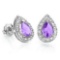 0.57 CT AMETHYST AND ACCENT DIAMOND 10KT SOLID WHITE GOLD EARRING