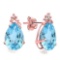 1.02 CT SKY BLUE TOPAZ AND ACCENT DIAMOND 10KT SOLID ROSE GOLD EARRING