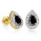 0.83 CT BLACK SAPPHIRE AND ACCENT DIAMOND 10KT SOLID YELLOW GOLD EARRING