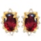 1.01 CT GARNET AND ACCENT DIAMOND 10KT SOLID YELLOW GOLD EARRING