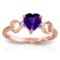 0.96 CTW 14K Solid Rose Gold Tri Heart Amethyst Diamond Ring