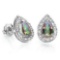 0.59 CT RAINBOW MYSTIC QUARTZ AND ACCENT DIAMOND 10KT SOLID WHITE GOLD EARRING