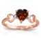 0.96 CTW 14K Solid Rose Gold Tri Heart Garnet Diamond Ring