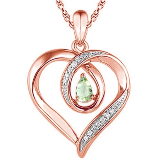 0.36 CARAT GREEN AMETHYST & CZ 14KT SOLID RED GOLD PENDANT