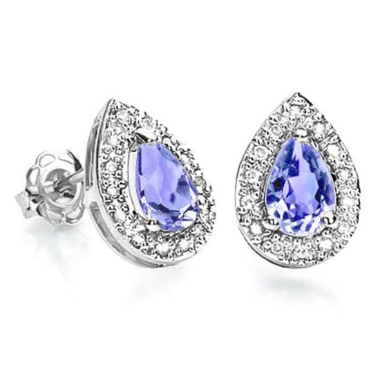 0.61 CT TANZANITE AND ACCENT DIAMOND 10KT SOLID WHITE GOLD EARRING