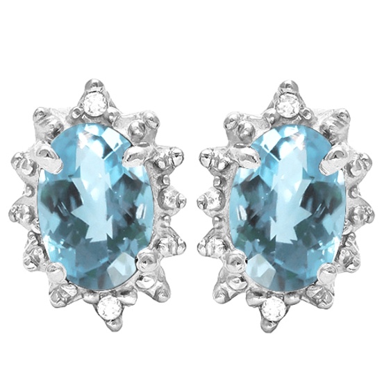 1.08 CT SKY BLUE TOPAZ AND ACCENT DIAMOND 10KT SOLID WHITE GOLD EARRING