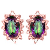 0.80 CT RAINBOW MYSTIC QUARTZ AND ACCENT DIAMOND 10KT SOLID ROSE GOLD EARRING