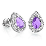 0.57 CT AMETHYST AND ACCENT DIAMOND 10KT SOLID WHITE GOLD EARRING
