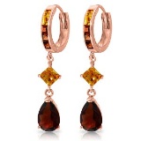 5.15 Carat 14K Solid Rose Gold Huggie Earrings Dangling Garnet Citrine