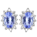 0.72 CT TANZANITE AND ACCENT DIAMOND 10KT SOLID WHITE GOLD EARRING