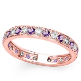 CERTIFIED 0.42 CT AMETHYST AND 0.6 CT CZ 14KT SOLID RED GOLD RING