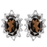 0.98 CT SMOKEY AND ACCENT DIAMOND 10KT SOLID WHITE GOLD EARRING