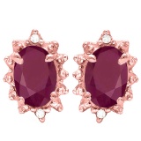 1.31 CT RUBY AND ACCENT DIAMOND 10KT SOLID ROSE GOLD EARRING