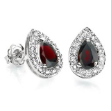 0.69 CT GARNET AND ACCENT DIAMOND 10KT SOLID WHITE GOLD EARRING