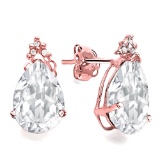 1.35 CT WHITE TOPAZ AND ACCENT DIAMOND 10KT SOLID ROSE GOLD EARRING