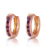 0.85 Carat 14K Solid Rose Gold Hoop Huggie Earrings Purple Amethyst