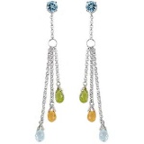 14K Solid White Gold Chandelier Earrings with Blue Topaz, Citrines & Peridots