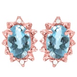 1.08 CT SKY BLUE TOPAZ AND ACCENT DIAMOND 10KT SOLID ROSE GOLD EARRING