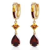 5.15 Carat 14K Solid Gold Huggie Earrings Dangling Garnet Citrine