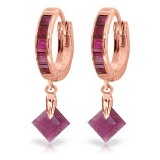 3.7 Carat 14K Solid Rose Gold Hoop Earrings Dangling Ruby