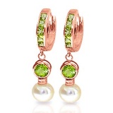 4.3 Carat 14K Solid Rose Gold Huggie Earrings pearl Peridot