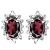 1.13 CT RHODALITE AND ACCENT DIAMOND 10KT SOLID WHITE GOLD EARRING